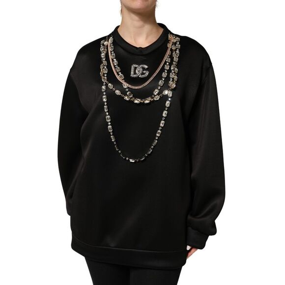 Dolce & Gabbana Black Embellished Logo Crystal Sweatshirt Women's Top